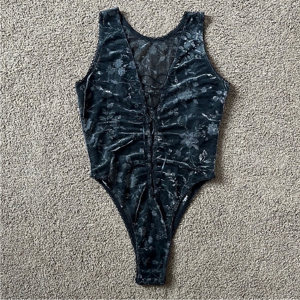 Colesce Couture Teddy Lace Up Sheer Black Lingerie